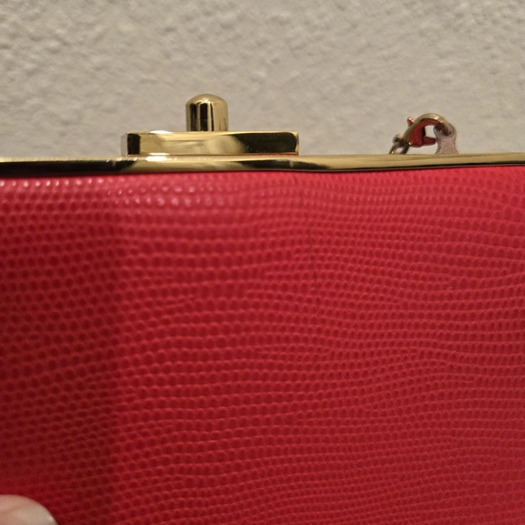 Henri Bendel Red Party Starter Box Clutch With Gold Chain